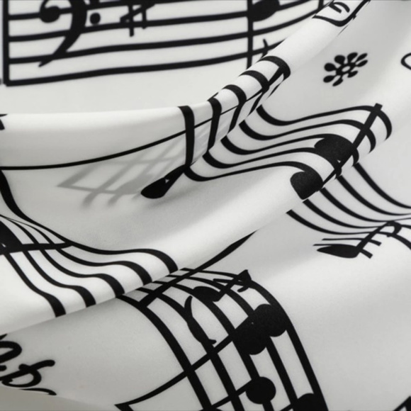 Retro Musical Print A-Line Party Flare Swing Sleeveless Black and White Dress - Picture 7 of 8
